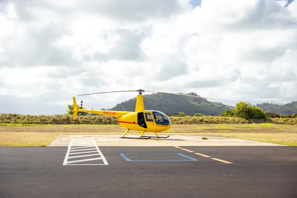 Helicopter parked on a helipad