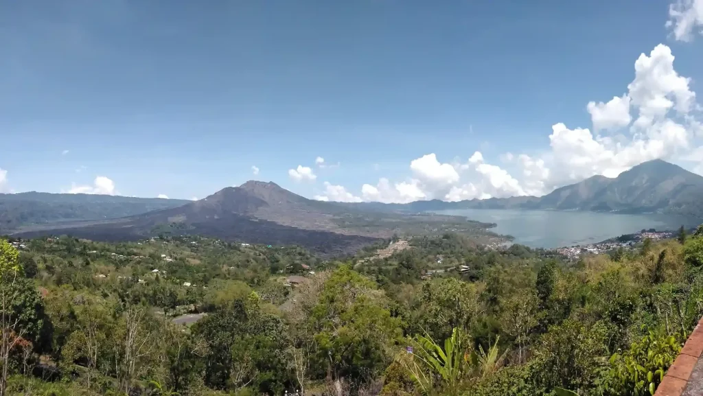 Mount Batur and Lake Batur seen from Kintamani
