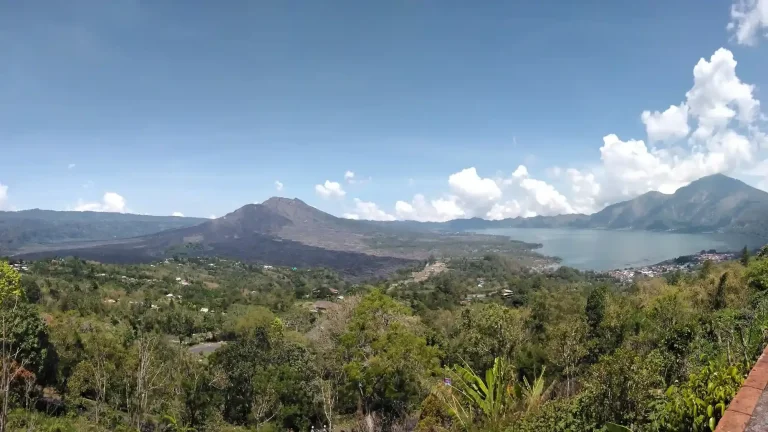 Mount Batur and Lake Batur seen from Kintamani