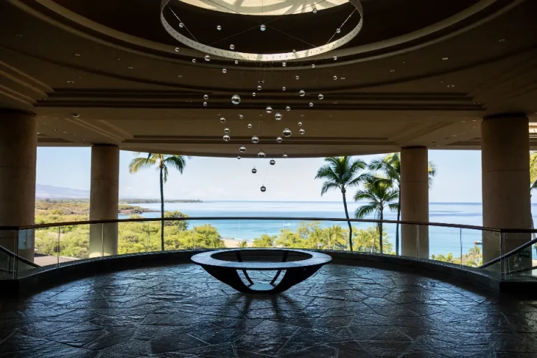 Open resort lobby looking out to the ocean