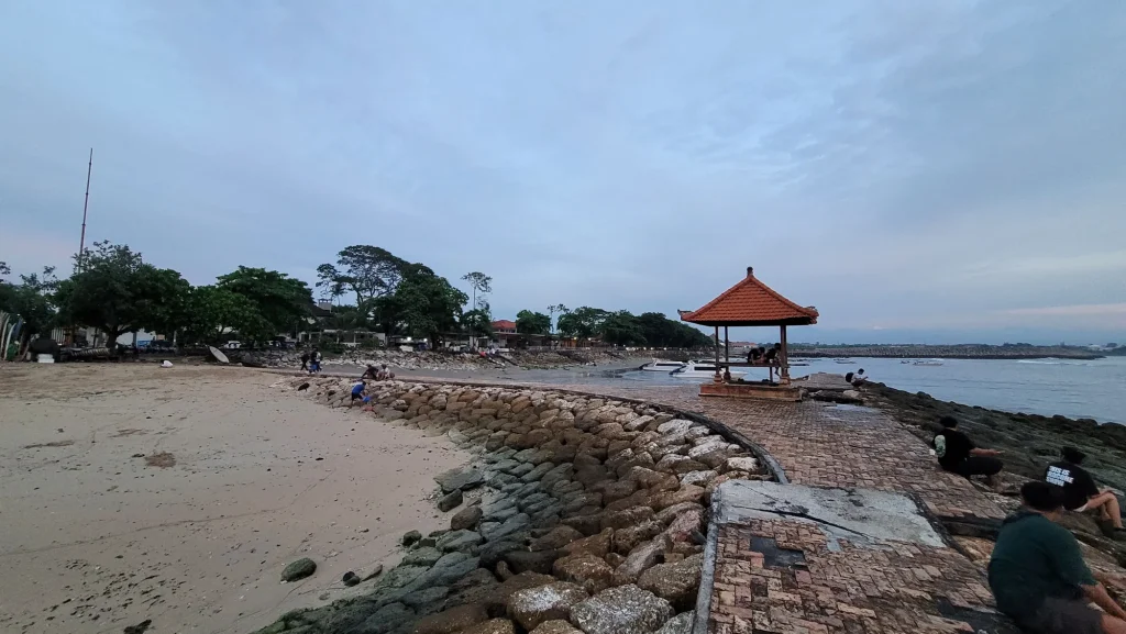Sanur beach with a traditional bale