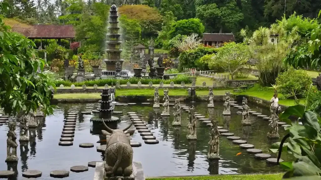 Stepping stones and fountains at Tirta Gangga water palace
