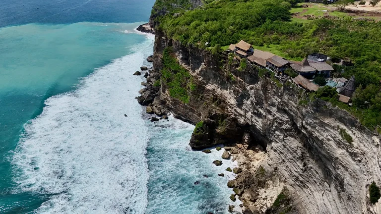 Aerial view of the Uluwatu cliffs and surf
